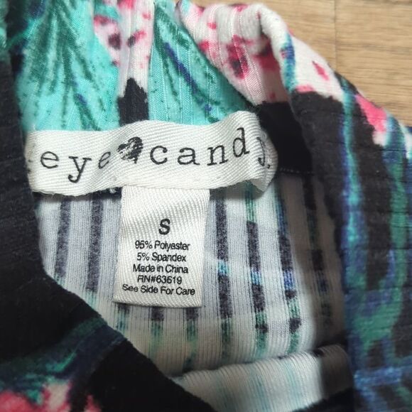 Juniors Eye Candy black tropical print ribbed sleeveless shirt size small - Picture 3 of 3